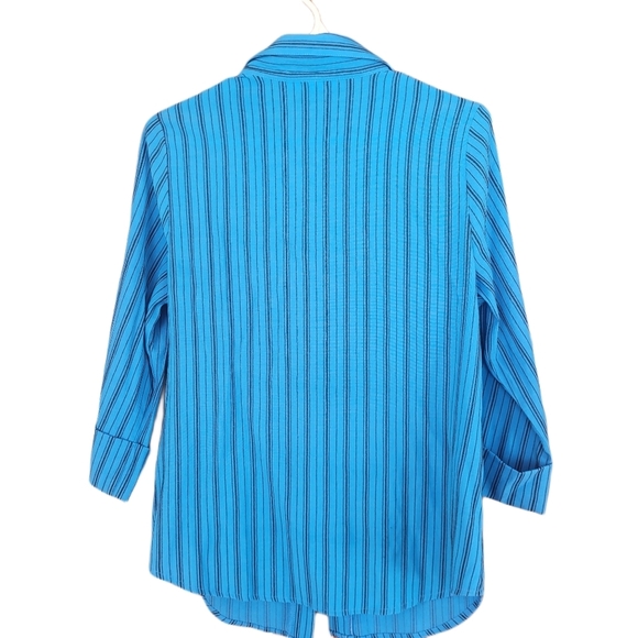 Dressbarn Blue and Black Striped Button Up Shirt L - Picture 3 of 5